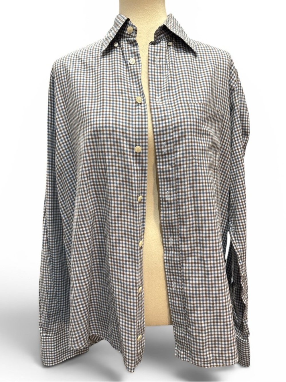 Eton Brown and Blue Micro-Check Button-Down Shirt #590
